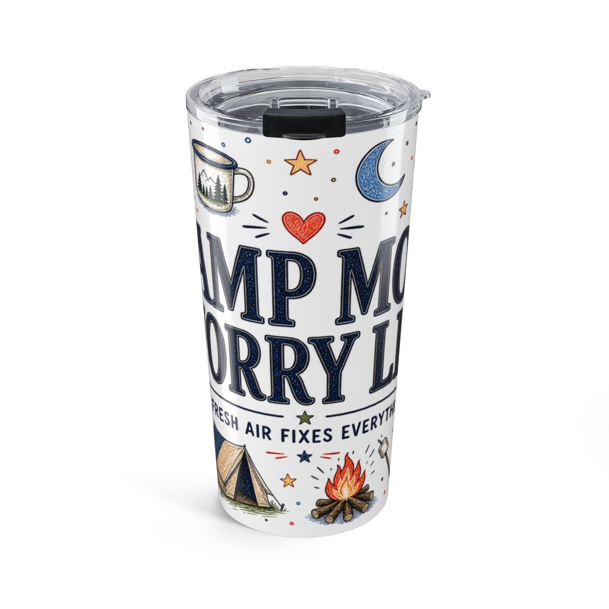 Camp More Worry Less 20oz Tumbler | Camping Lover Gift | Insulated Stainless Steel Travel Cup