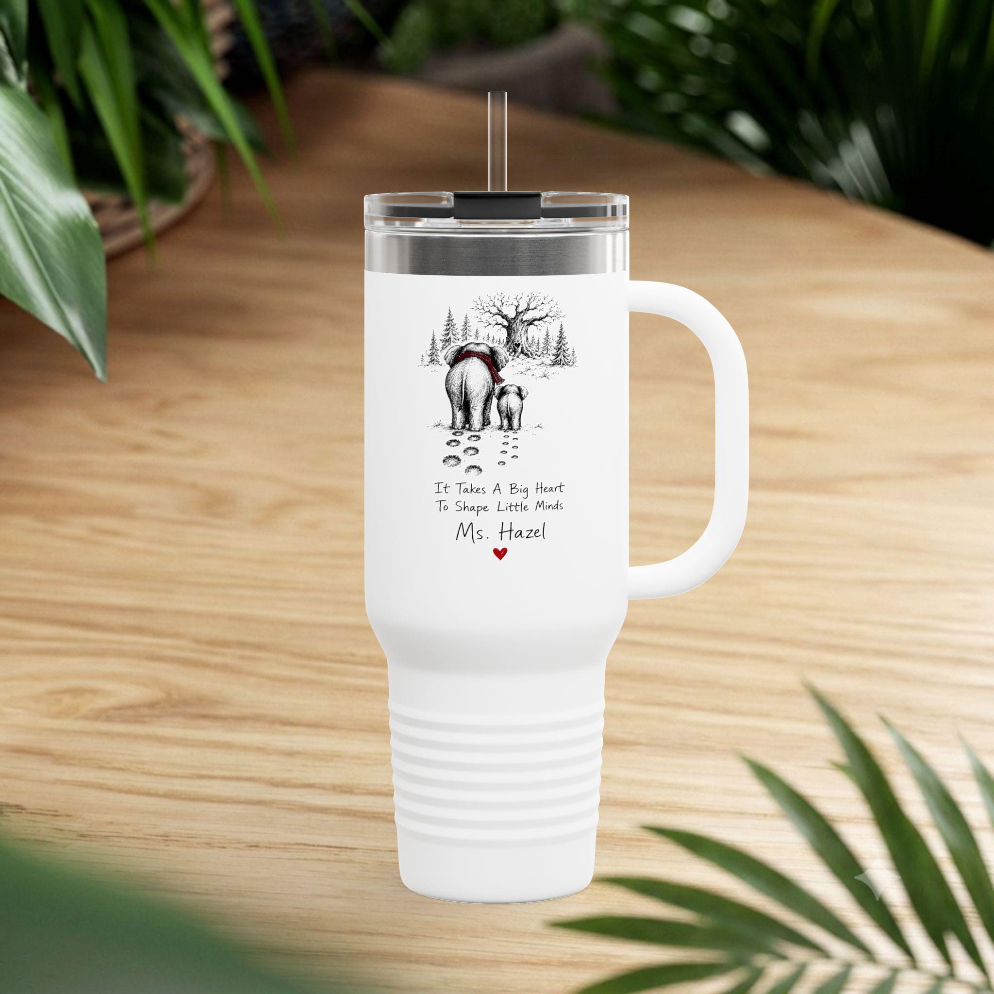 Sweet Elephant Hazel 40oz Tumbler | Teacher End of Year Gift | Insulated Stainless Steel Travel Mug with Straw