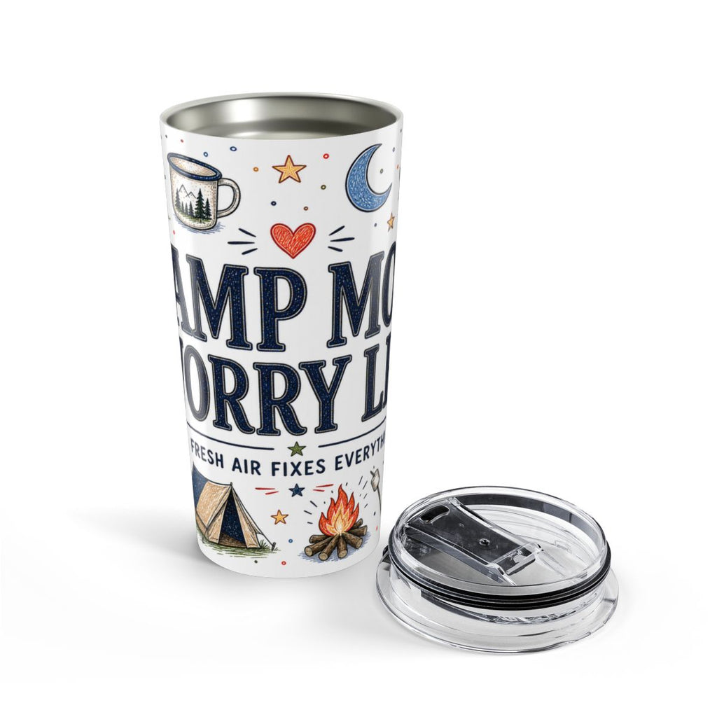 Camp More Worry Less 20oz Tumbler | Camping Lover Gift | Insulated Stainless Steel Travel Cup