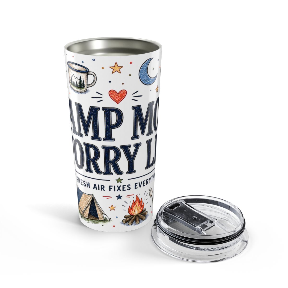 Camp More Worry Less 20oz Tumbler | Camping Lover Gift | Insulated Stainless Steel Travel Cup