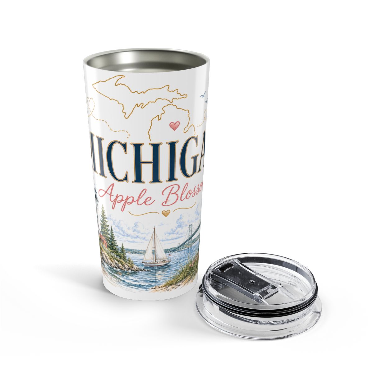 Michigan State Flower 20oz Tumbler | Apple Blossom Botanical State Flower Gift | Insulated Stainless Steel Travel Cup