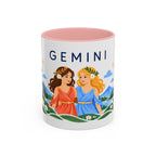 Gemini Zodiac Coffee Mug | Twins and Floral Design | Astrology Birthday Gift | 11 oz 15 oz Ceramic Accent Mug