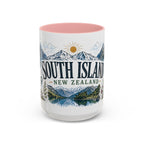 New Zealand South Island Coffee Mug | Travel Destination Souvenir Gift | Accent Color Ceramic 11oz 15oz