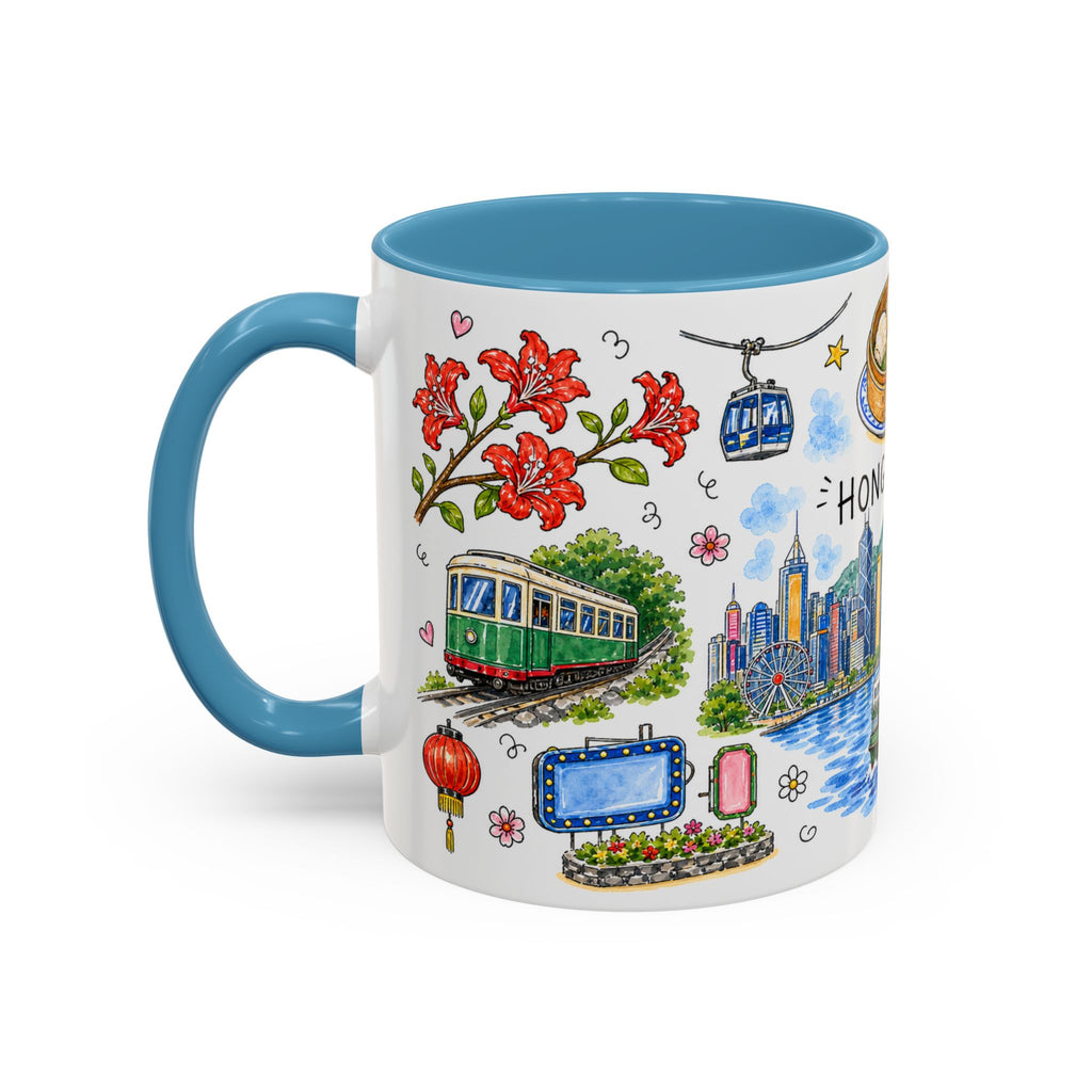 Hong Kong Illustrated Travel Mug | City Souvenir Accent Coffee Mug | 11oz 15oz Ceramic Cup