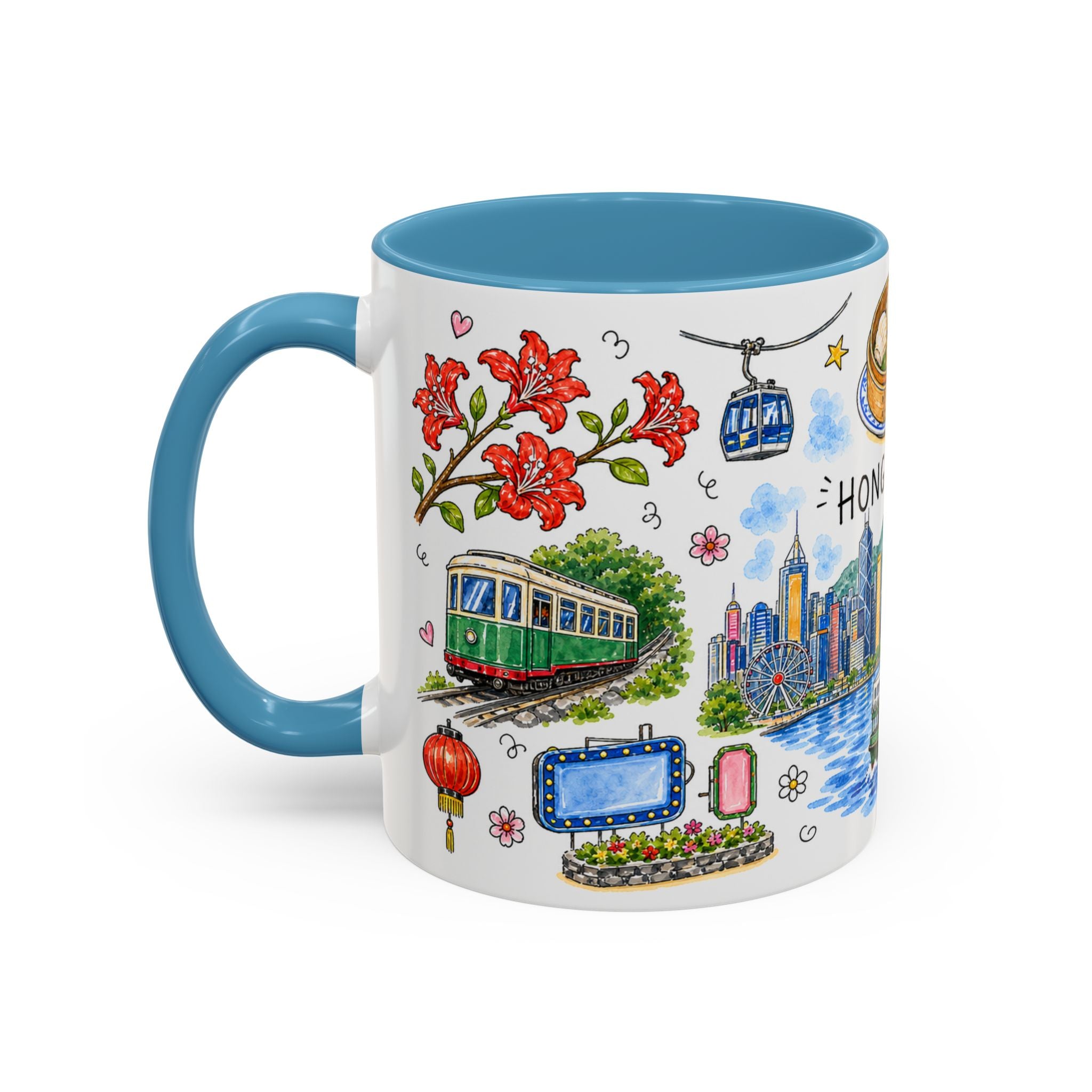 Hong Kong Illustrated Travel Mug | City Souvenir Accent Coffee Mug | 11oz 15oz Ceramic Cup