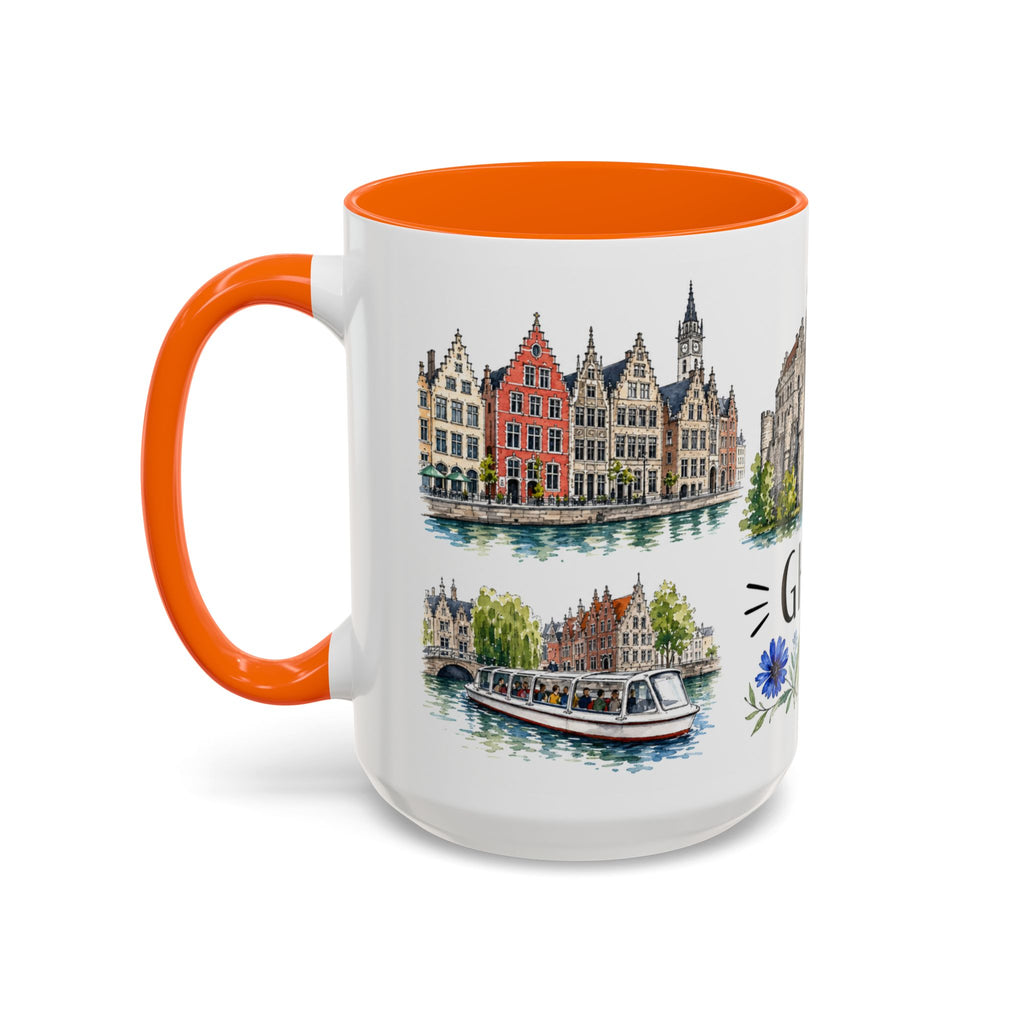 Ghent Illustrated Travel Mug | City Souvenir Accent Coffee Mug | 11oz 15oz Ceramic Cup
