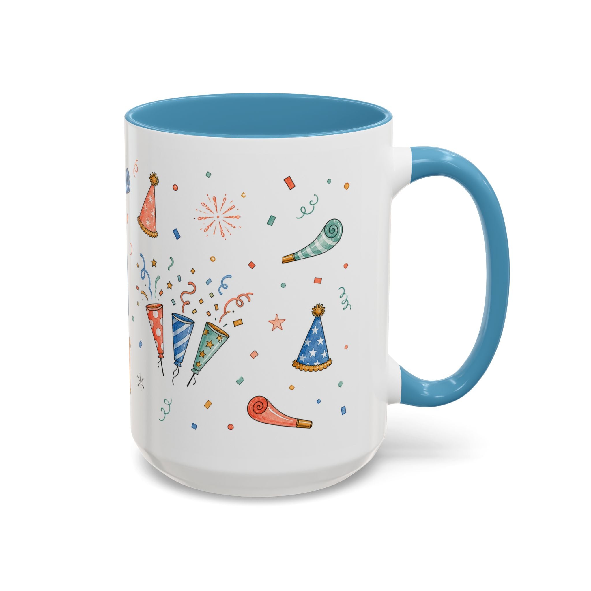 New Year Party Mug | Balloon Popper Watercolor Celebration Gift | Accent Cup 11oz 15oz