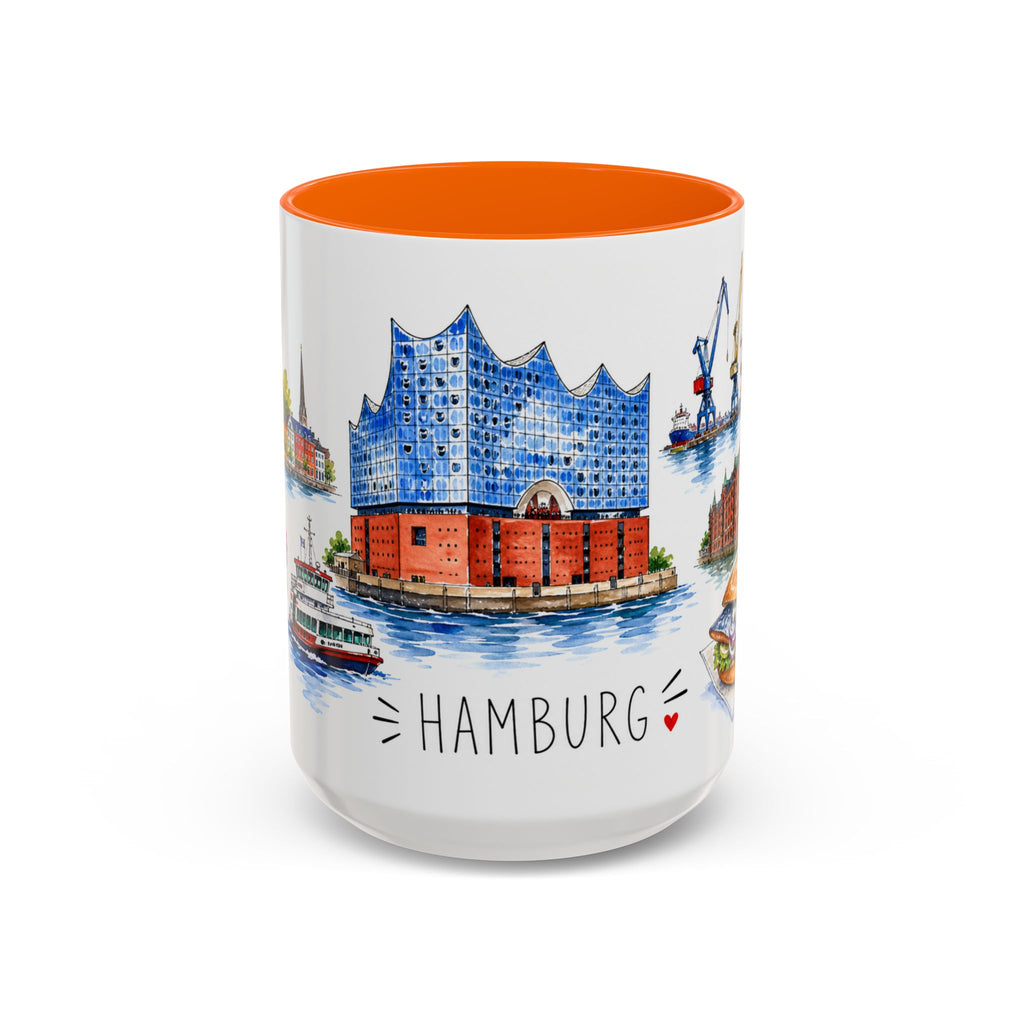 Hamburg Illustrated Travel Mug | City Souvenir Accent Coffee Mug | 11oz 15oz Ceramic Cup