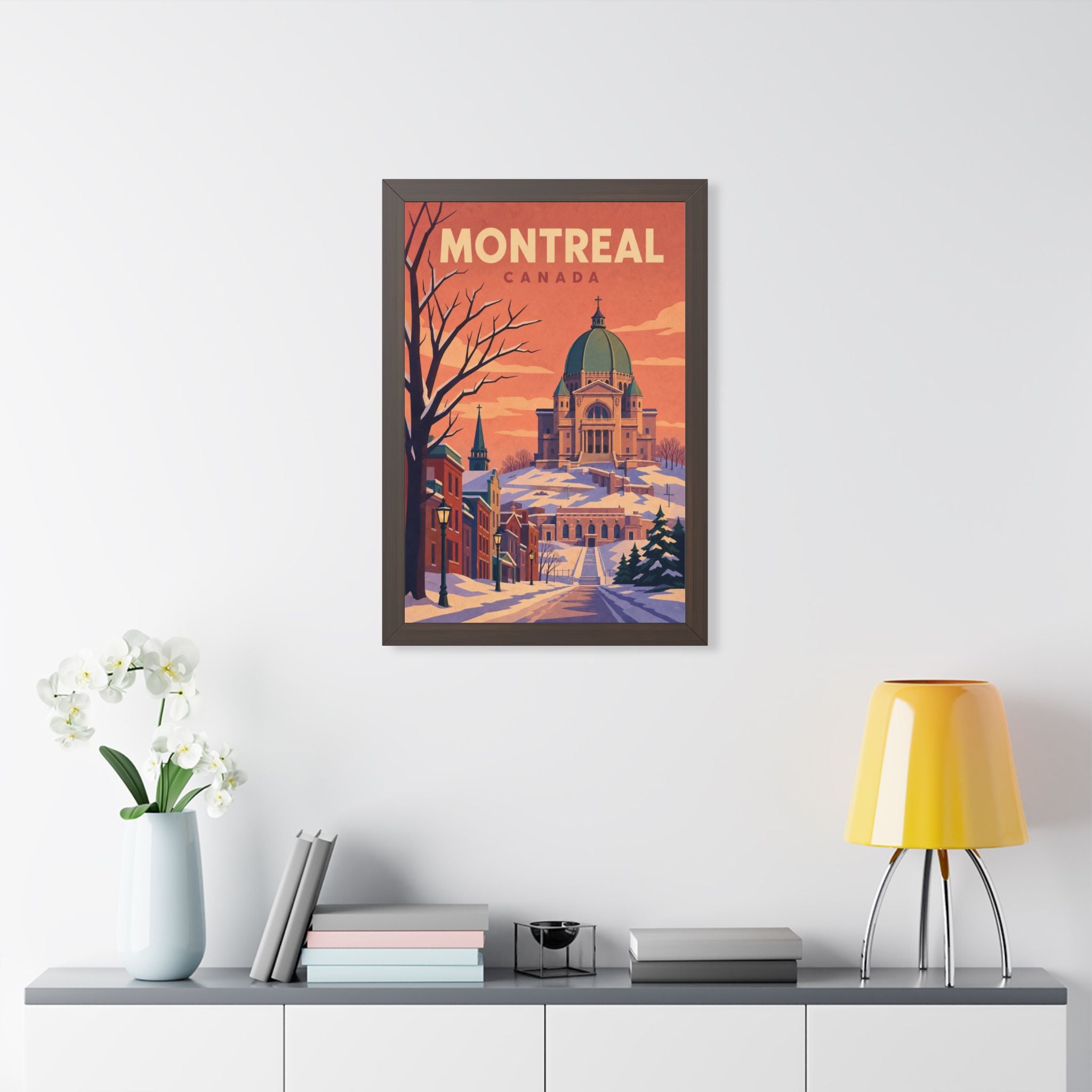 Montréal Canada Framed Poster | Vintage Travel Wall Art | Black Walnut White Frame | 16x24 20x30