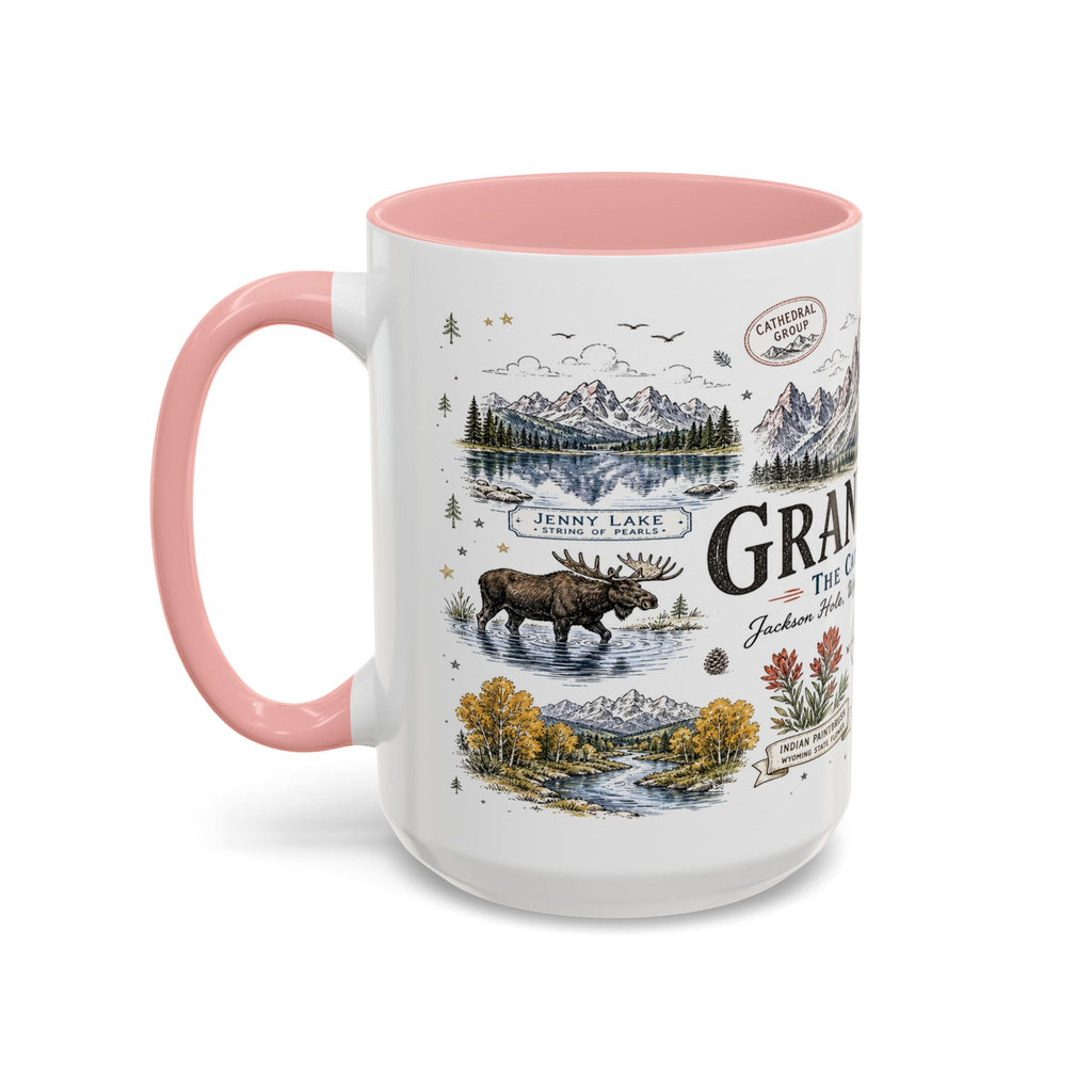 Grand Teton Coffee Mug | National Park Hiking Wyoming Gift | Accent Color Ceramic 11oz 15oz
