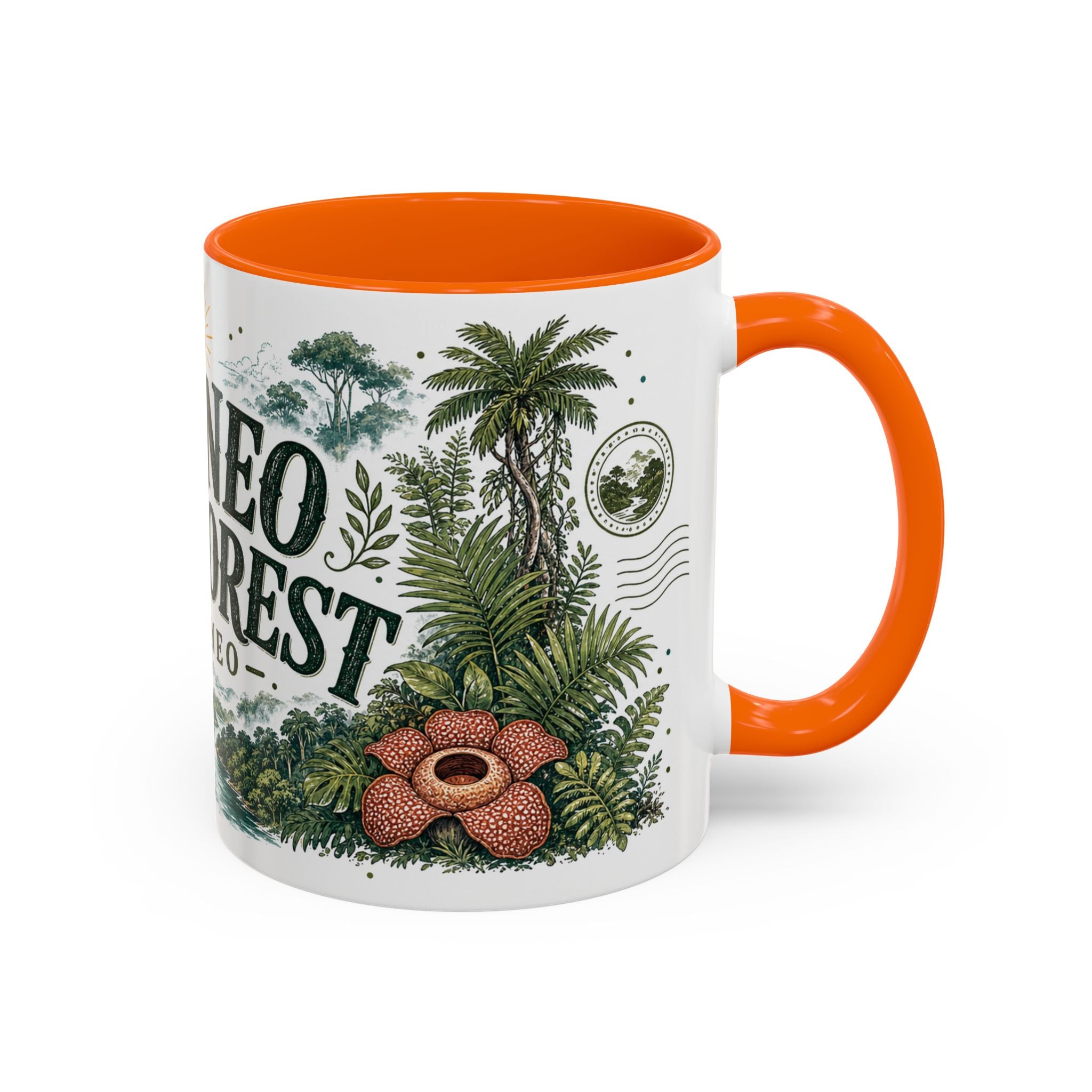 Borneo Rainforest Coffee Mug | Travel Destination Souvenir Gift | Accent Color Ceramic 11oz 15oz