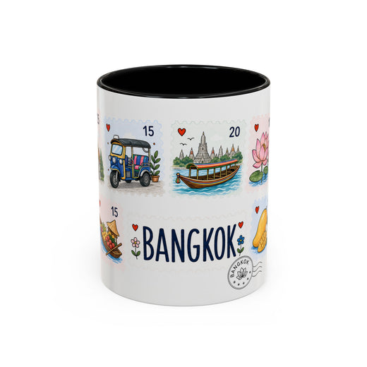 Bangkok Coffee Mug | Postage Stamp Collage Mug | Travel Souvenir Accent Cup 11oz 15oz