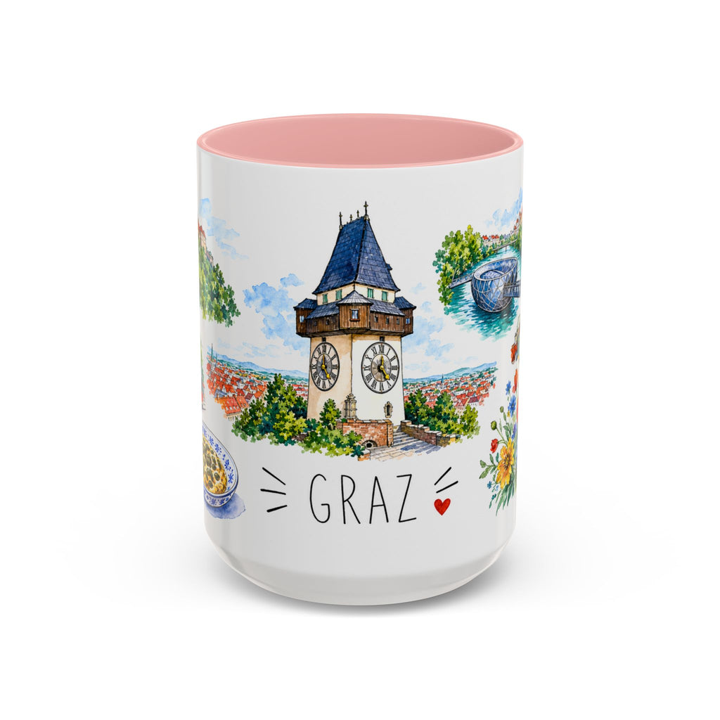 Graz Illustrated Travel Mug | City Souvenir Accent Coffee Mug | 11oz 15oz Ceramic Cup