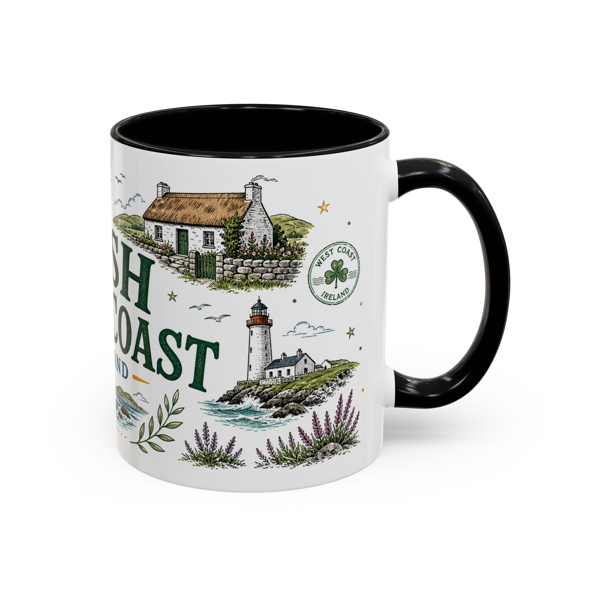 Irish West Coast Coffee Mug | Travel Destination Souvenir Gift | Accent Color Ceramic 11oz 15oz