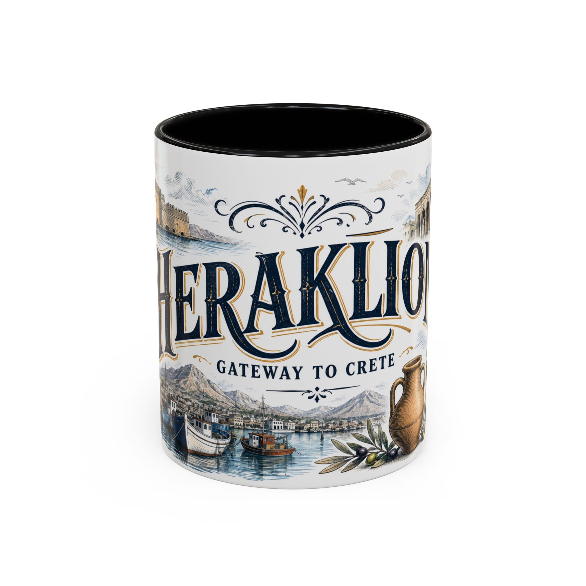Heraklion Coffee Mug | Greece Travel Souvenir | Vintage Illustrated City Gift | 11 oz 15 oz Accent Mug