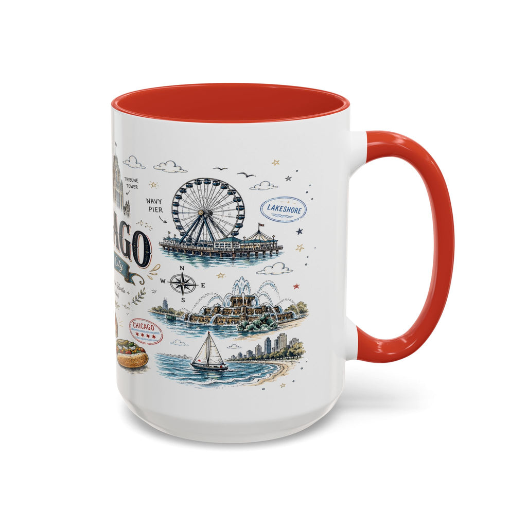Chicago Coffee Mug | Illinois Souvenir City Gift | Accent Color Ceramic 11oz 15oz
