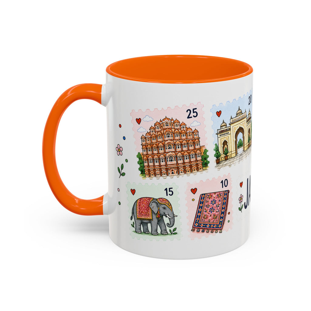 Jaipur Coffee Mug | Postage Stamp Collage Mug | Travel Souvenir Accent Cup 11oz 15oz