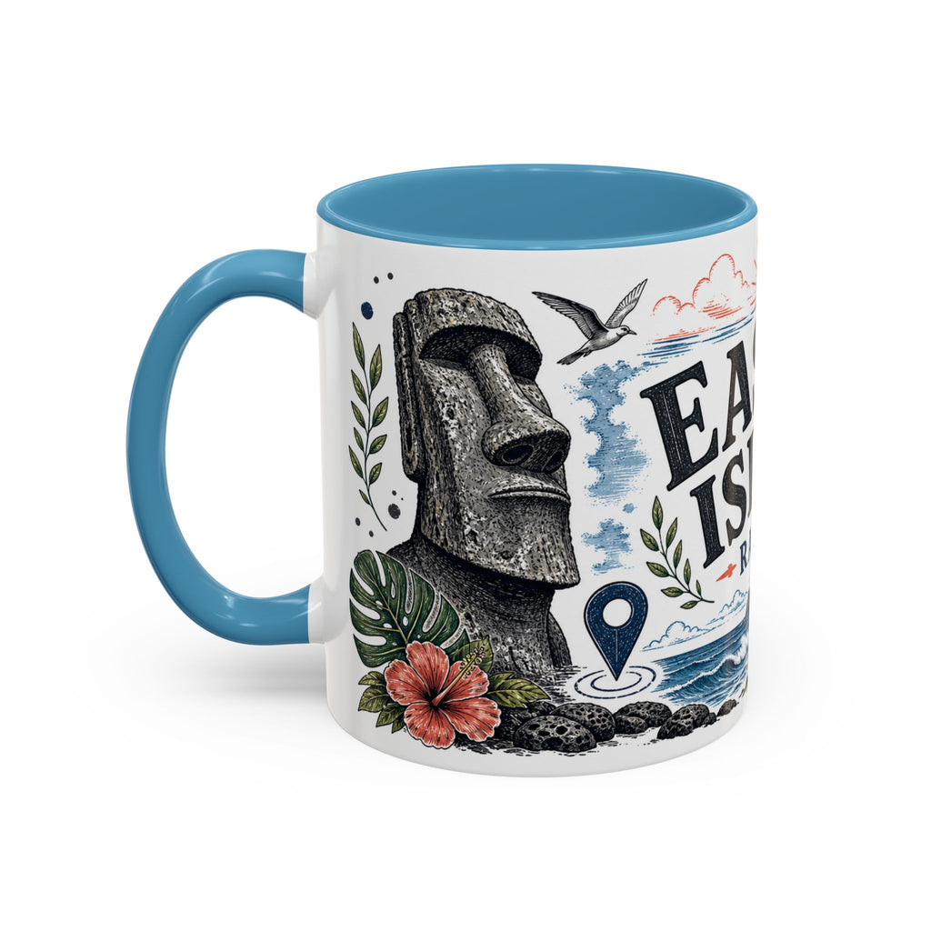 Easter Island Coffee Mug | Travel Destination Souvenir Gift | Accent Color Ceramic 11oz 15oz
