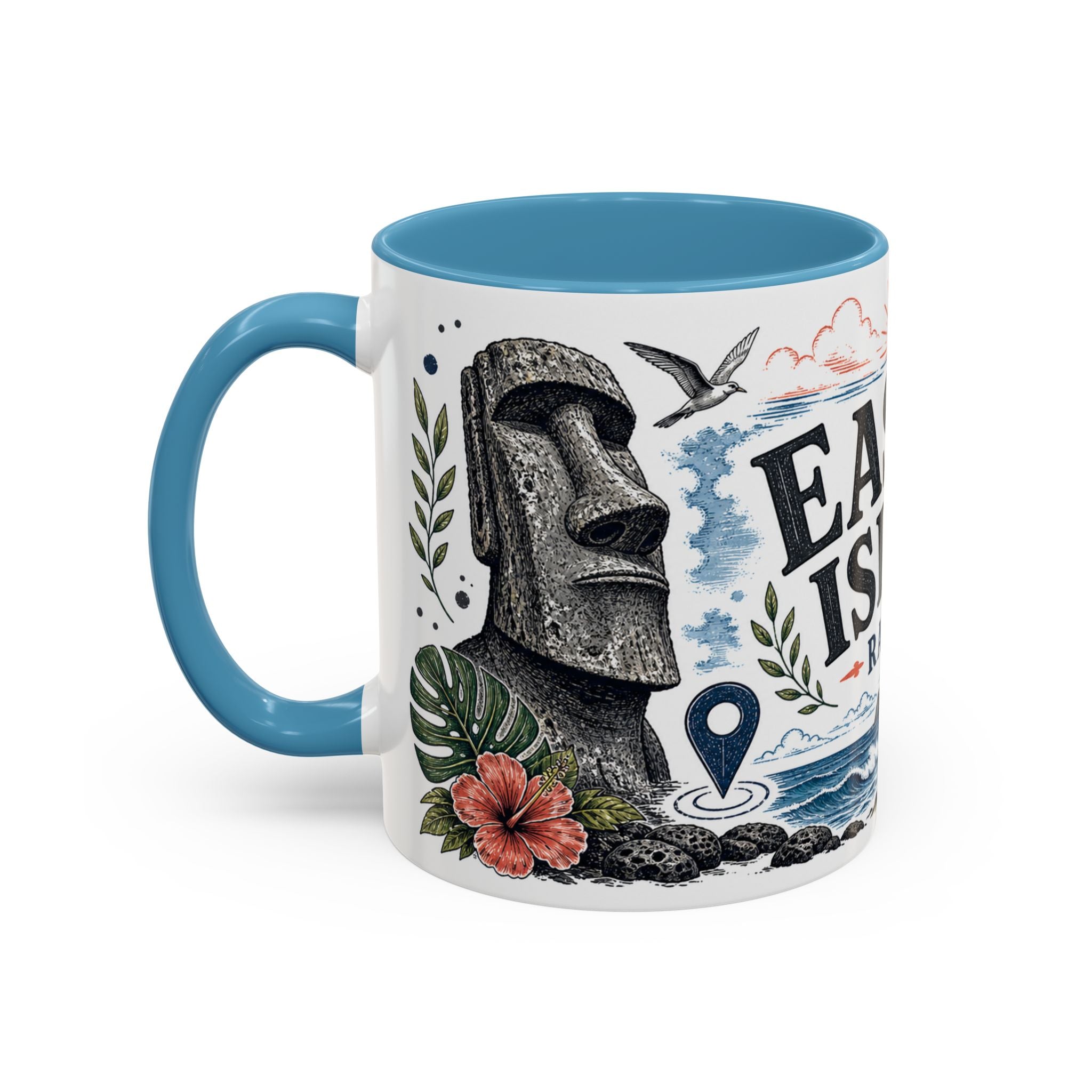 Easter Island Coffee Mug | Travel Destination Souvenir Gift | Accent Color Ceramic 11oz 15oz
