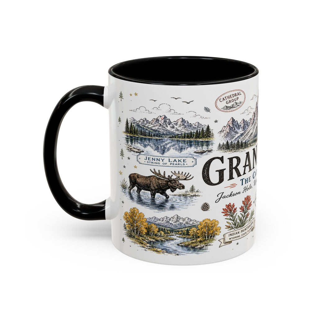 Grand Teton Coffee Mug | National Park Hiking Wyoming Gift | Accent Color Ceramic 11oz 15oz