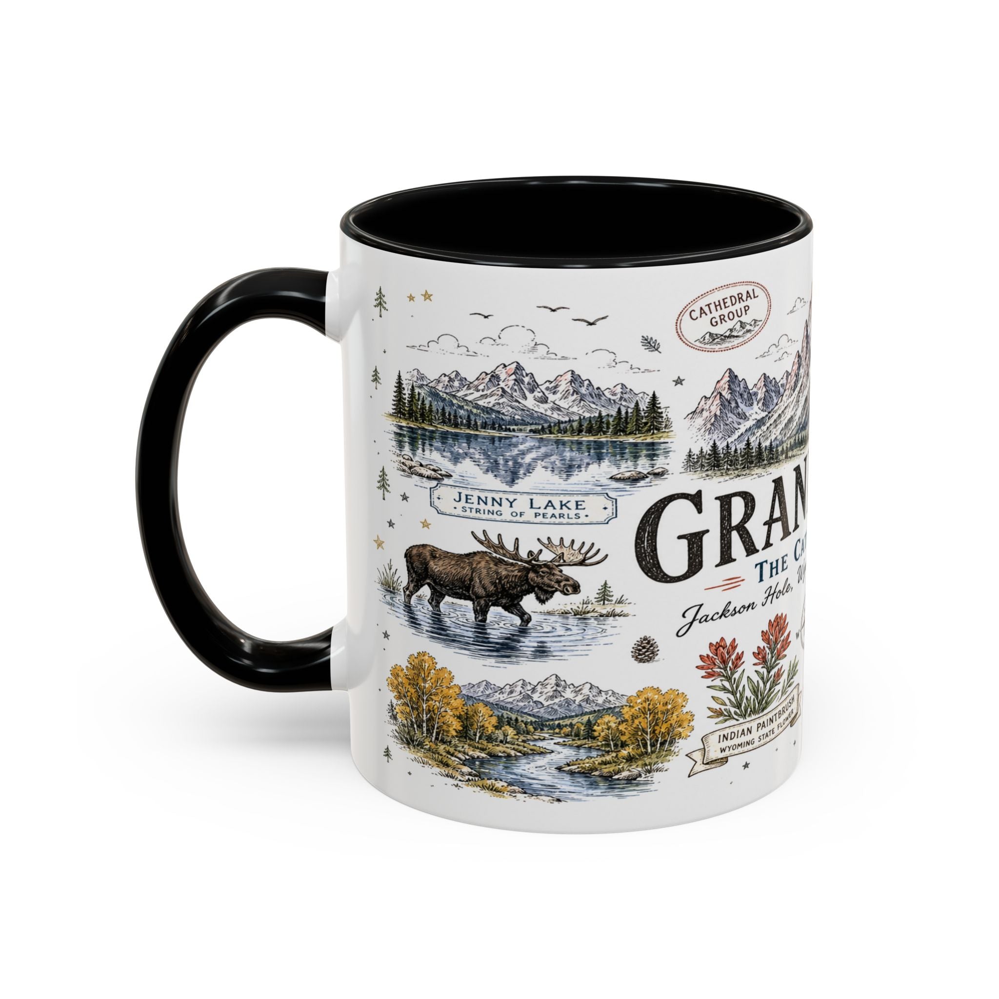 Grand Teton Coffee Mug | National Park Hiking Wyoming Gift | Accent Color Ceramic 11oz 15oz