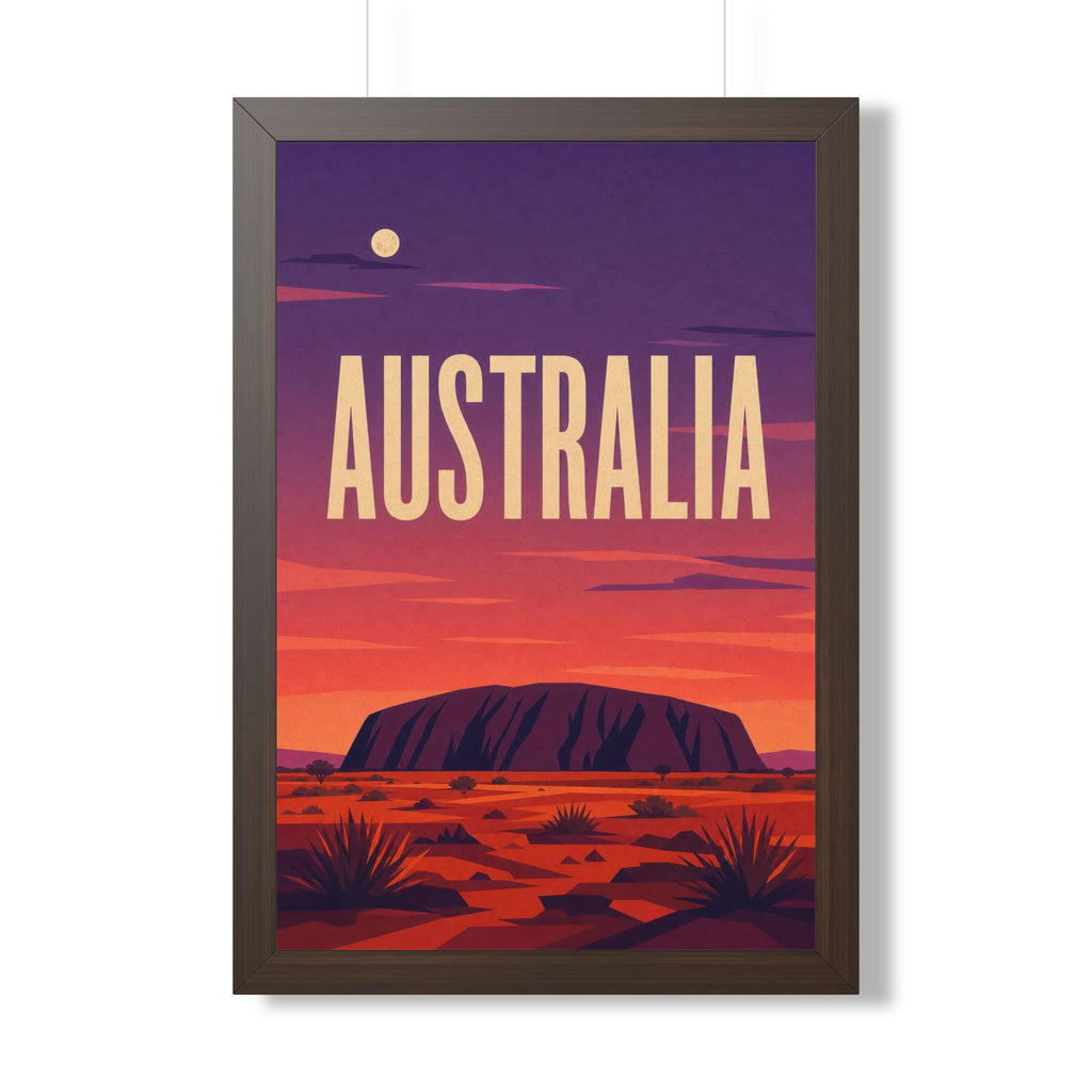 Uluru Australia Framed Poster | Vintage Travel Wall Art | Black Walnut White Frame | 16x24 20x30