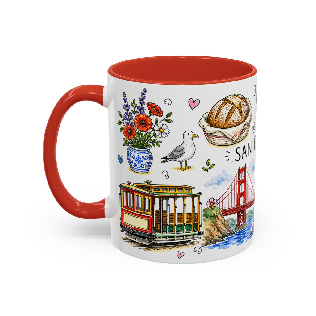 San Francisco Illustrated Travel Mug | City Souvenir Accent Coffee Mug | 11oz 15oz Ceramic Cup