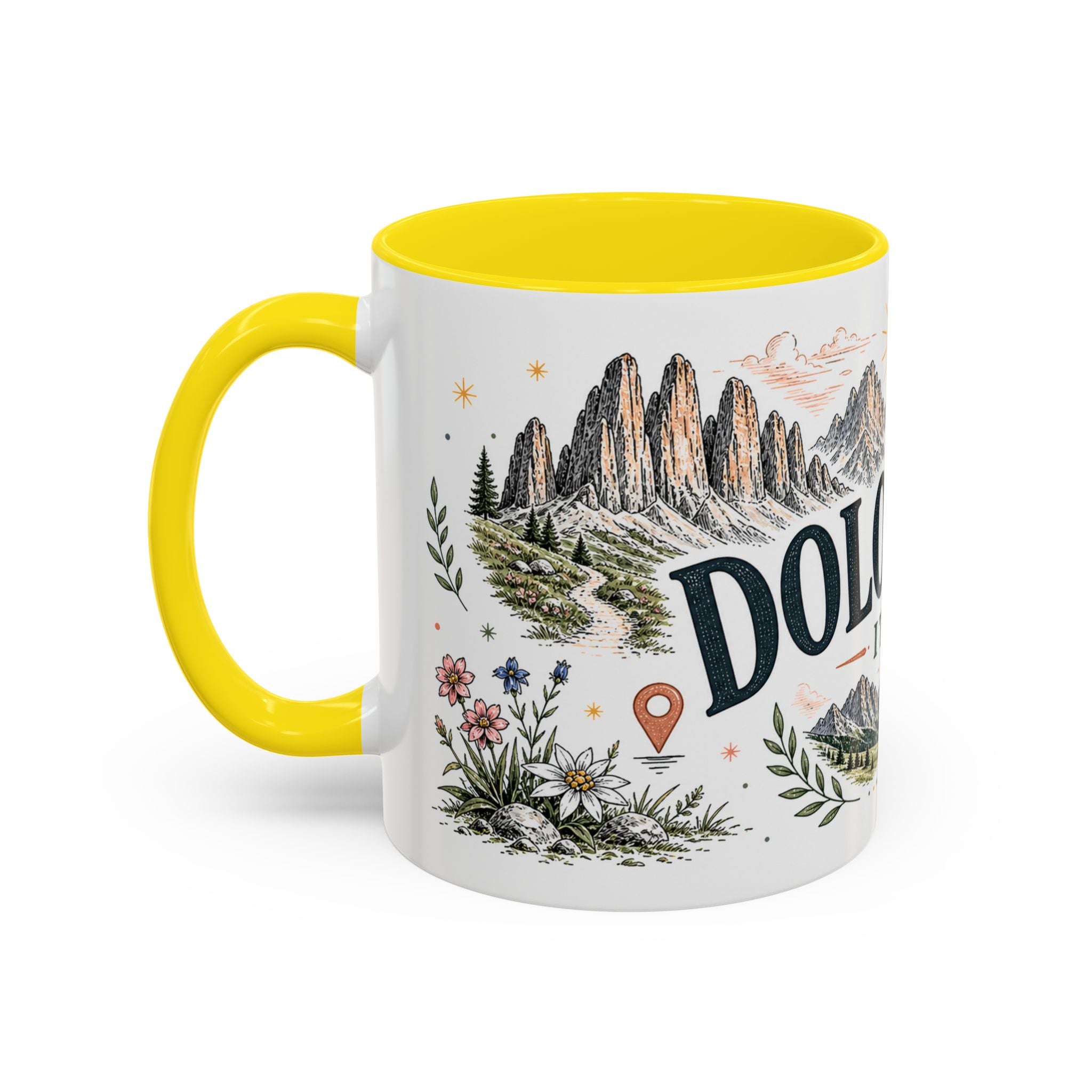 Dolomites Coffee Mug | Travel Destination Souvenir Gift | Accent Color Ceramic 11oz 15oz