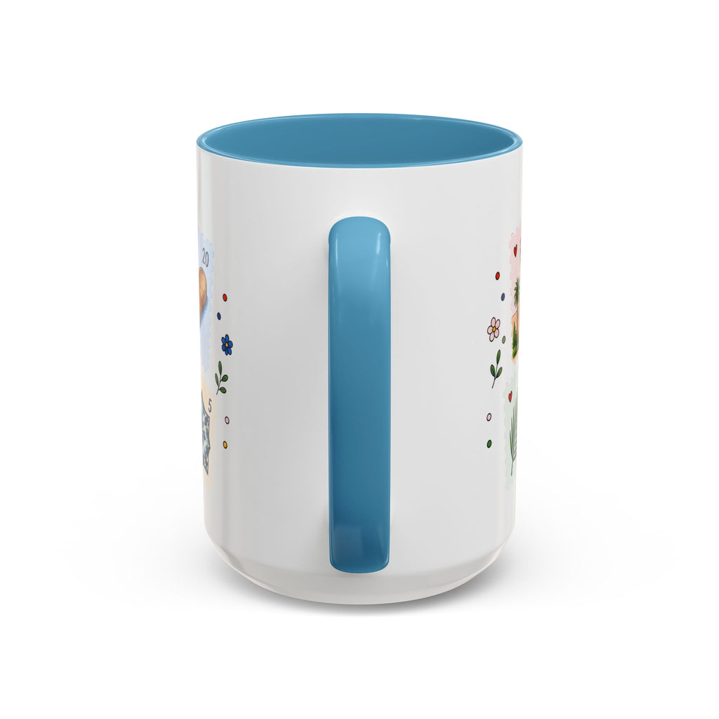 Fez Coffee Mug | Postage Stamp Collage Mug | Travel Souvenir Accent Cup 11oz 15oz