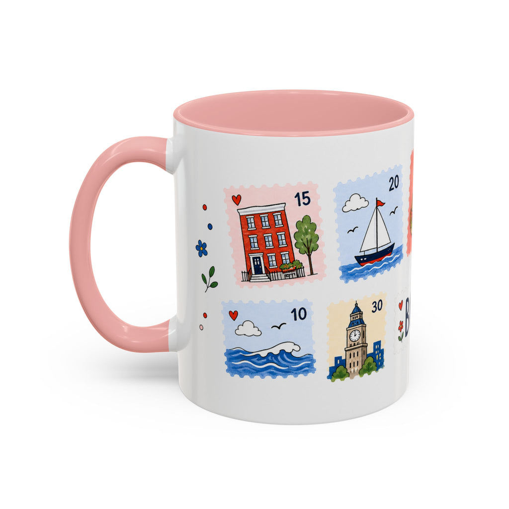 Boston Coffee Mug | Postage Stamp Collage Mug | Travel Souvenir Accent Cup 11oz 15oz