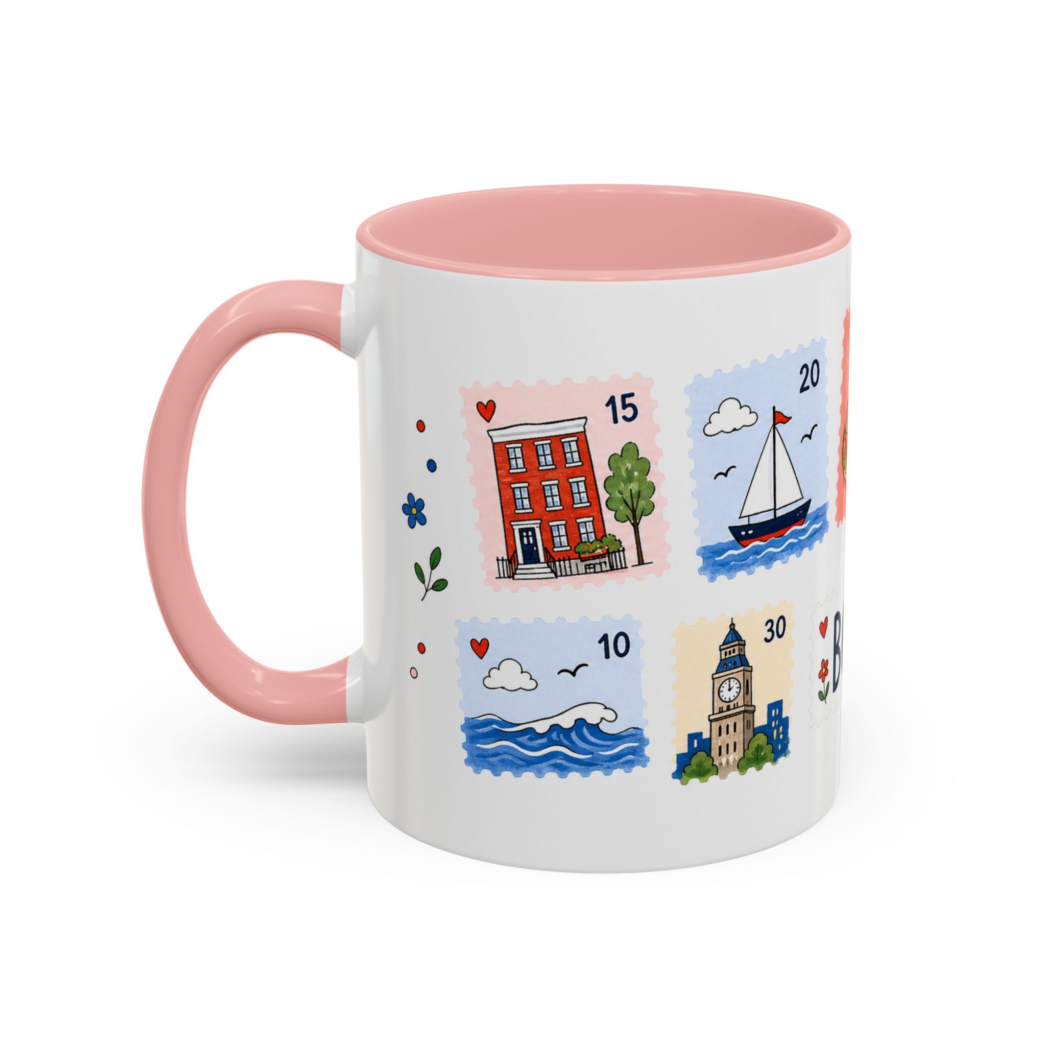Boston Coffee Mug | Postage Stamp Collage Mug | Travel Souvenir Accent Cup 11oz 15oz
