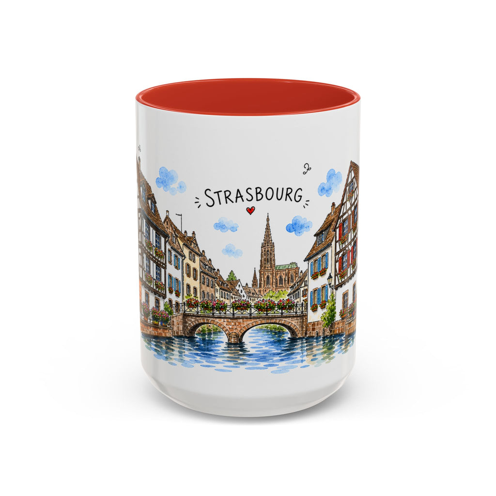 Strasbourg Illustrated Travel Mug | France Souvenir Accent Coffee Mug | 11oz 15oz Ceramic Cup