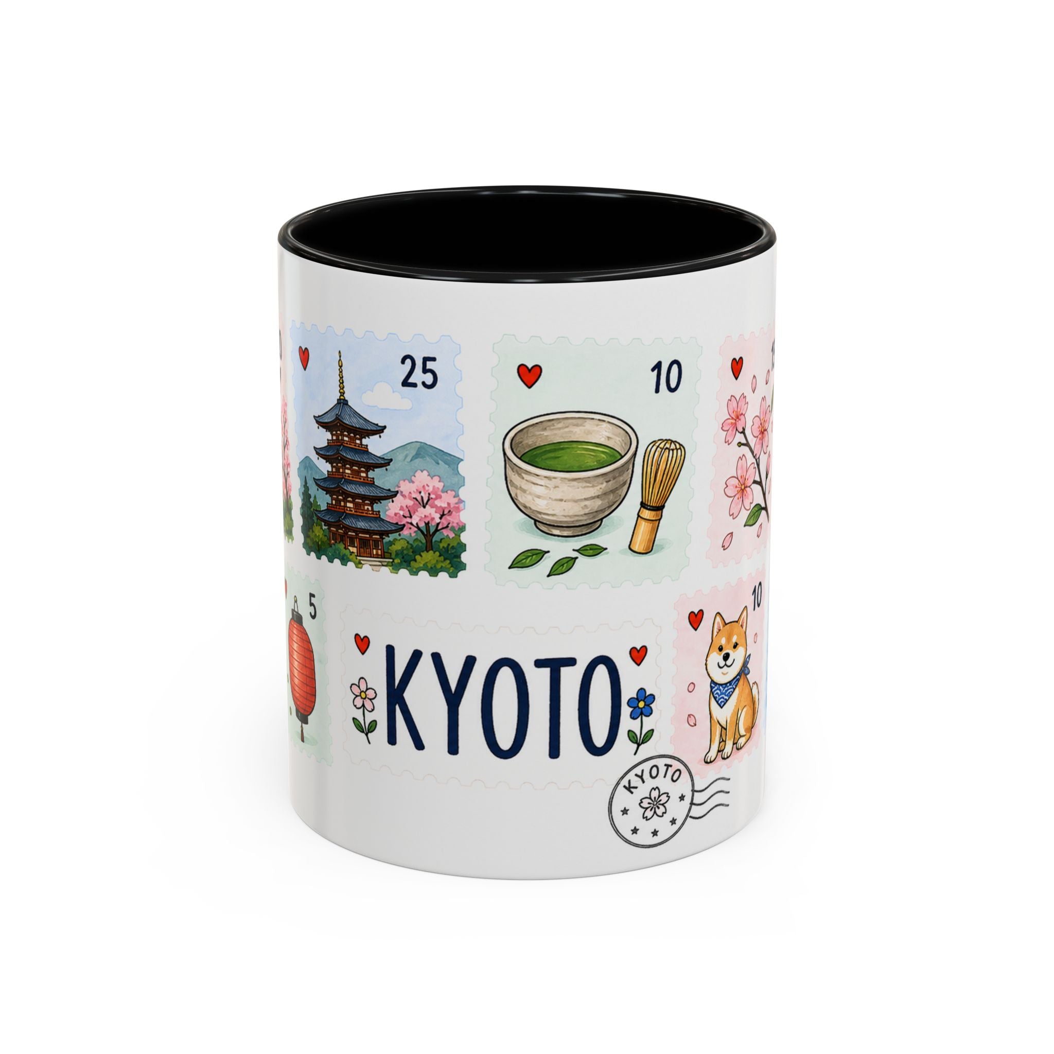 Kyoto Coffee Mug | Postage Stamp Collage Mug | Travel Souvenir Accent Cup 11oz 15oz