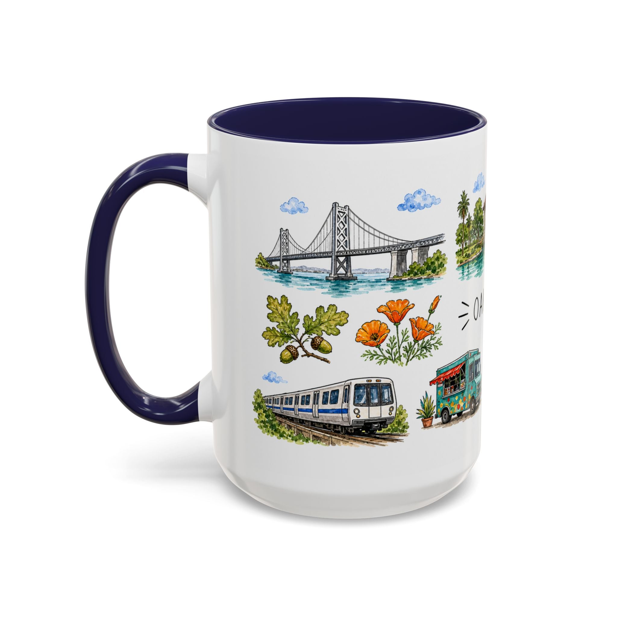 Oakland Illustrated Travel Mug | City Souvenir Accent Coffee Mug | 11oz 15oz Ceramic Cup