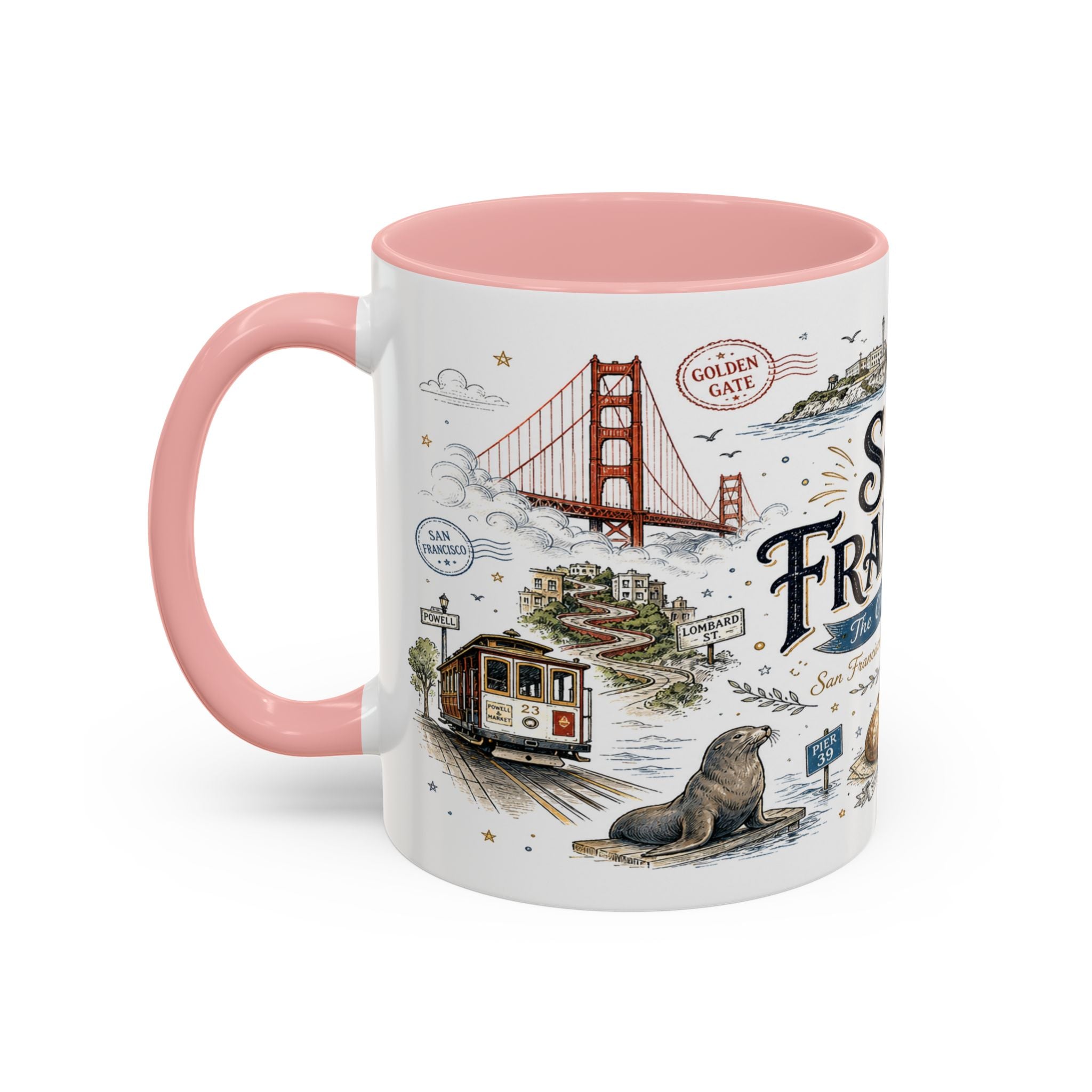 San Francisco Coffee Mug | California Souvenir Travel Gift | Accent Color Ceramic 11oz 15oz
