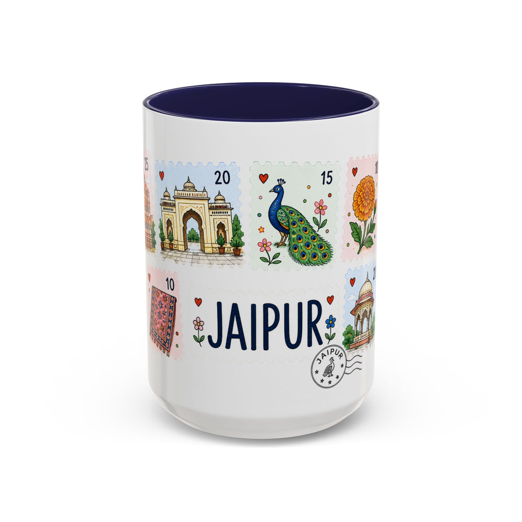Jaipur Coffee Mug | Postage Stamp Collage Mug | Travel Souvenir Accent Cup 11oz 15oz