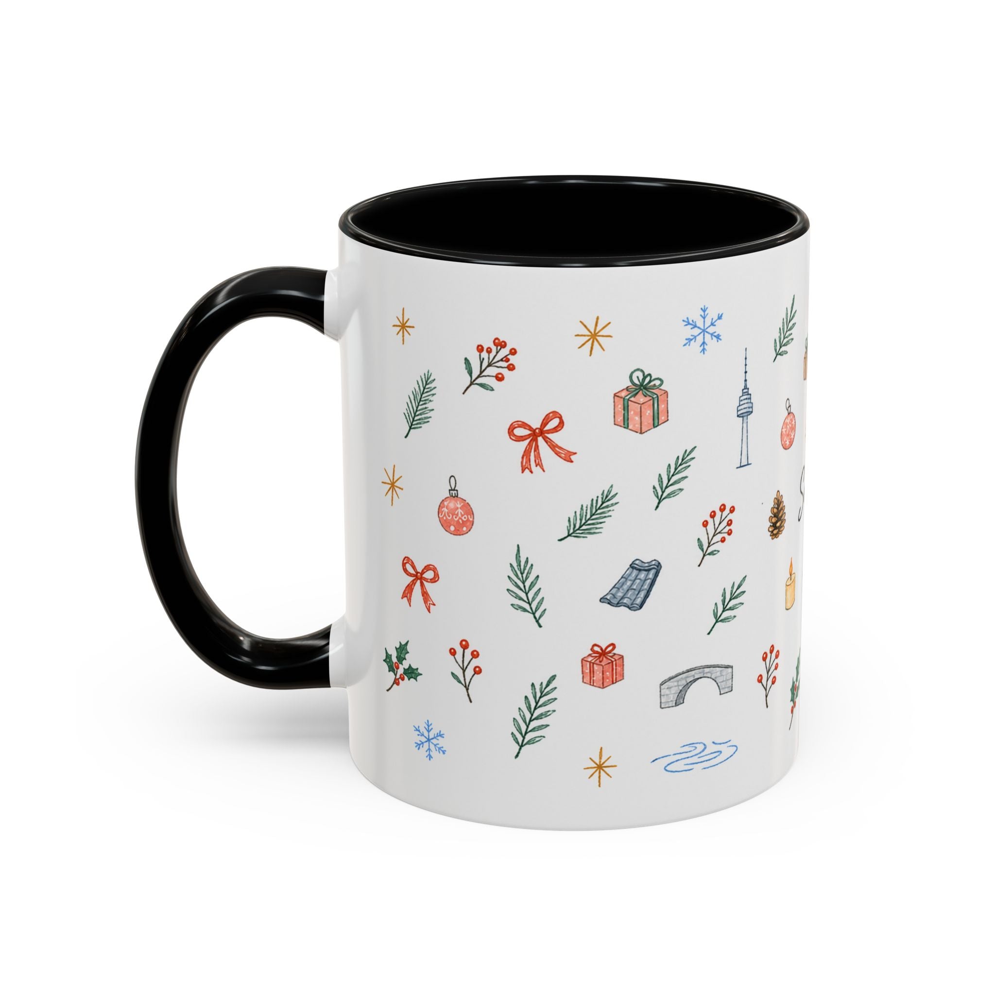 Seoul Christmas Mug | Watercolor Travel Souvenir | Holiday Gift | Accent Ceramic Coffee Cup 11oz 15oz
