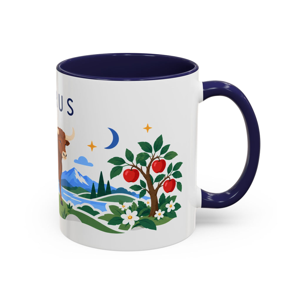 Taurus Zodiac Coffee Mug | Bull and Rose Design | Astrology Birthday Gift | 11 oz 15 oz Ceramic Accent Mug