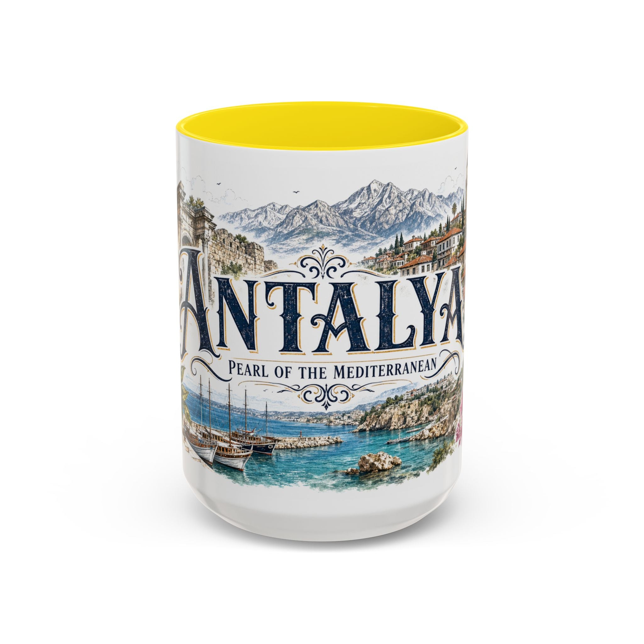 Antalya Coffee Mug | Turkey Travel Souvenir | Vintage Illustrated City Gift | 11 oz 15 oz Accent Mug