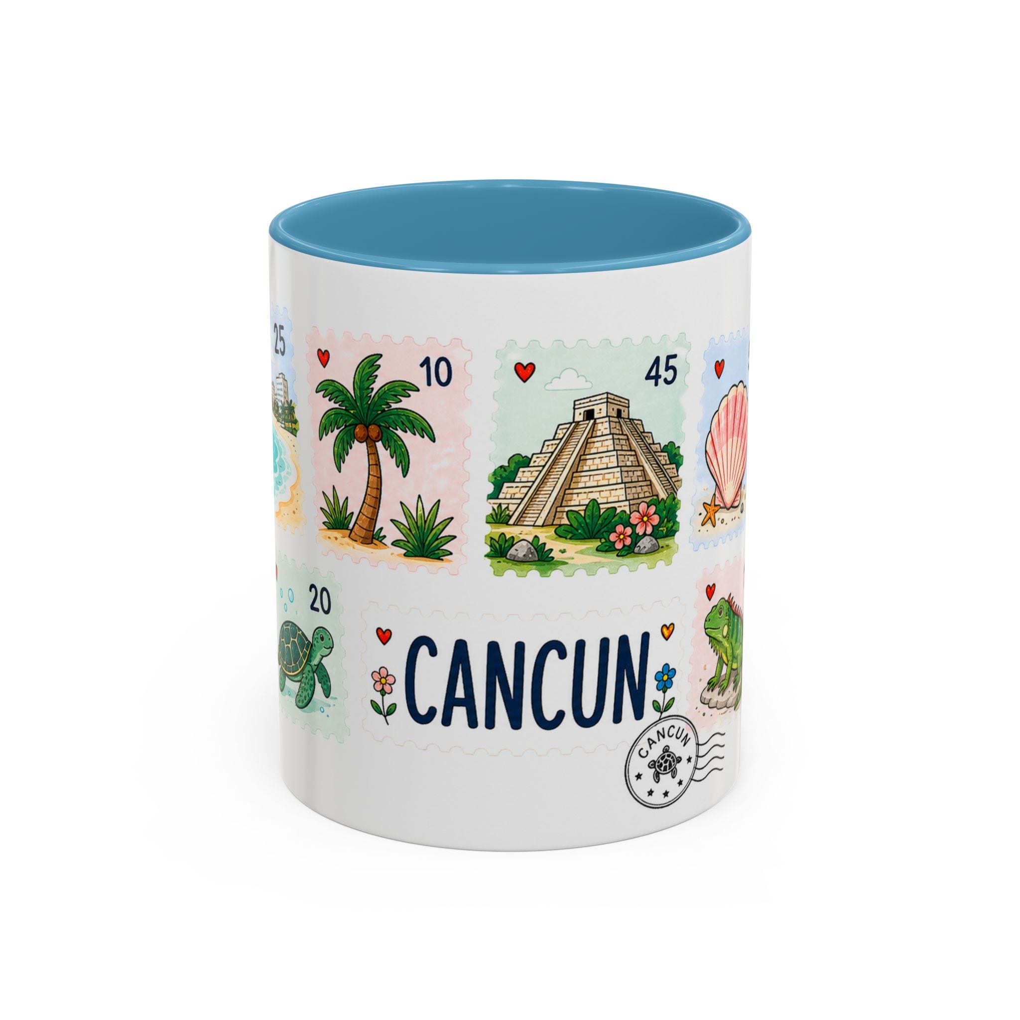 Cancun Coffee Mug | Postage Stamp Collage Mug | Travel Souvenir Accent Cup 11oz 15oz