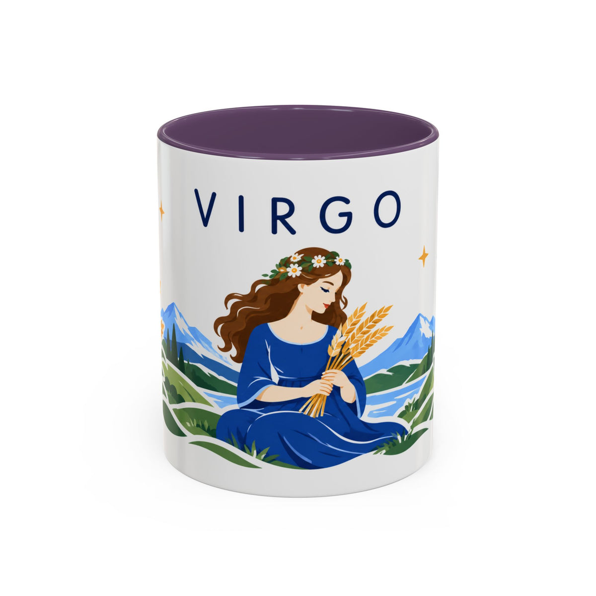 Virgo Zodiac Coffee Mug | Maiden and Wheat Design | Astrology Birthday Gift | 11 oz 15 oz Ceramic Accent Mug