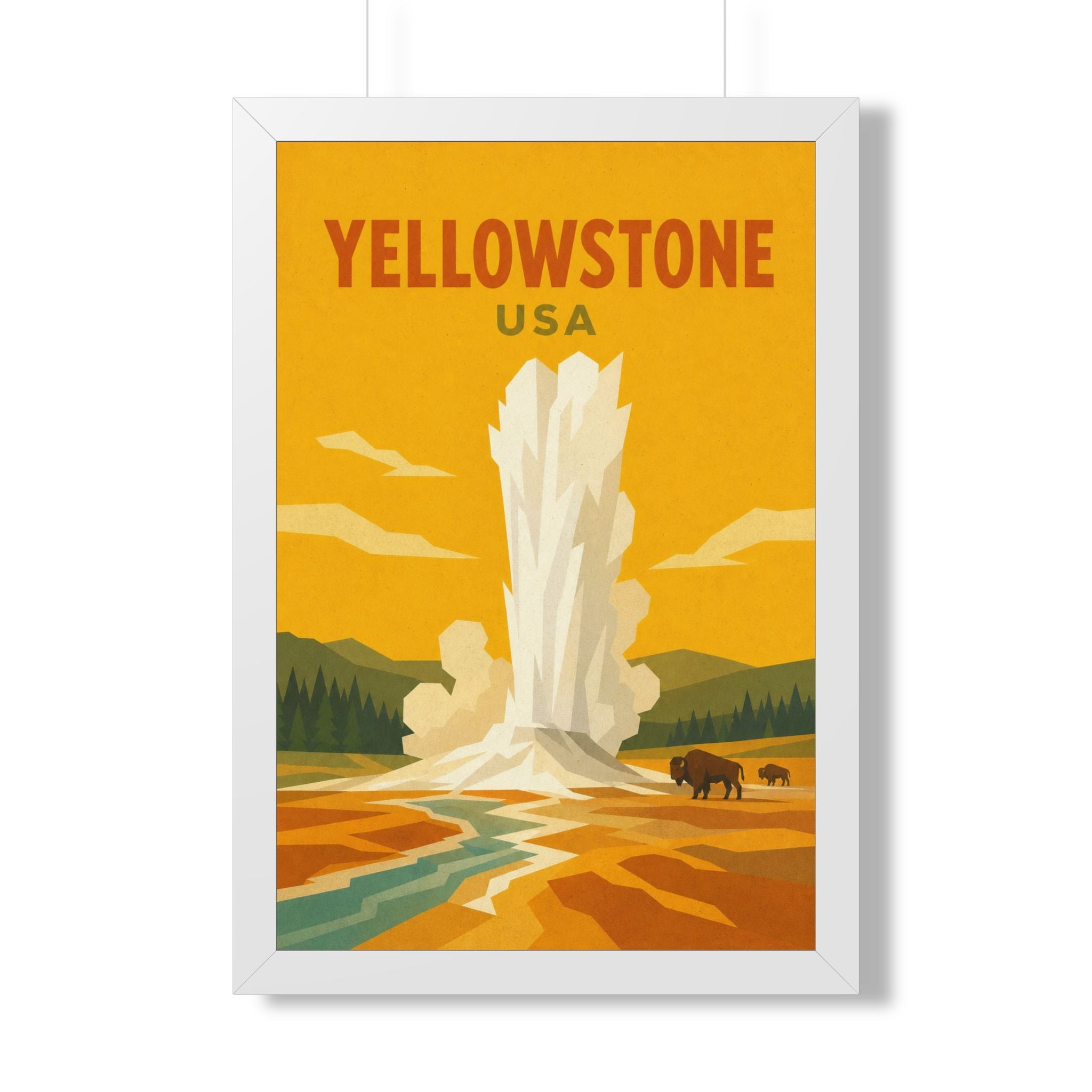 Yellowstone United States Framed Poster | Vintage Travel Wall Art | Black Walnut White Frame | 16x24 20x30