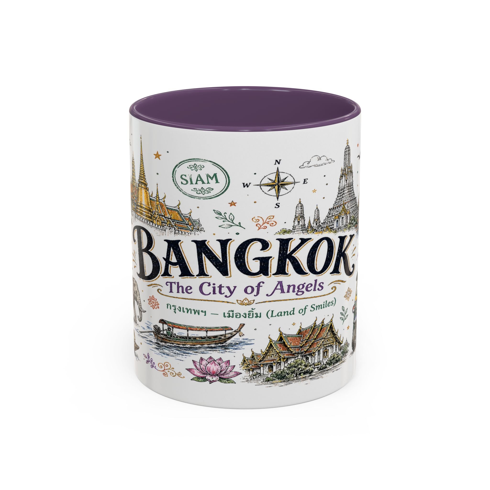 Bangkok Coffee Mug | Thailand Souvenir Travel Gift | Accent Color Ceramic 11oz 15oz