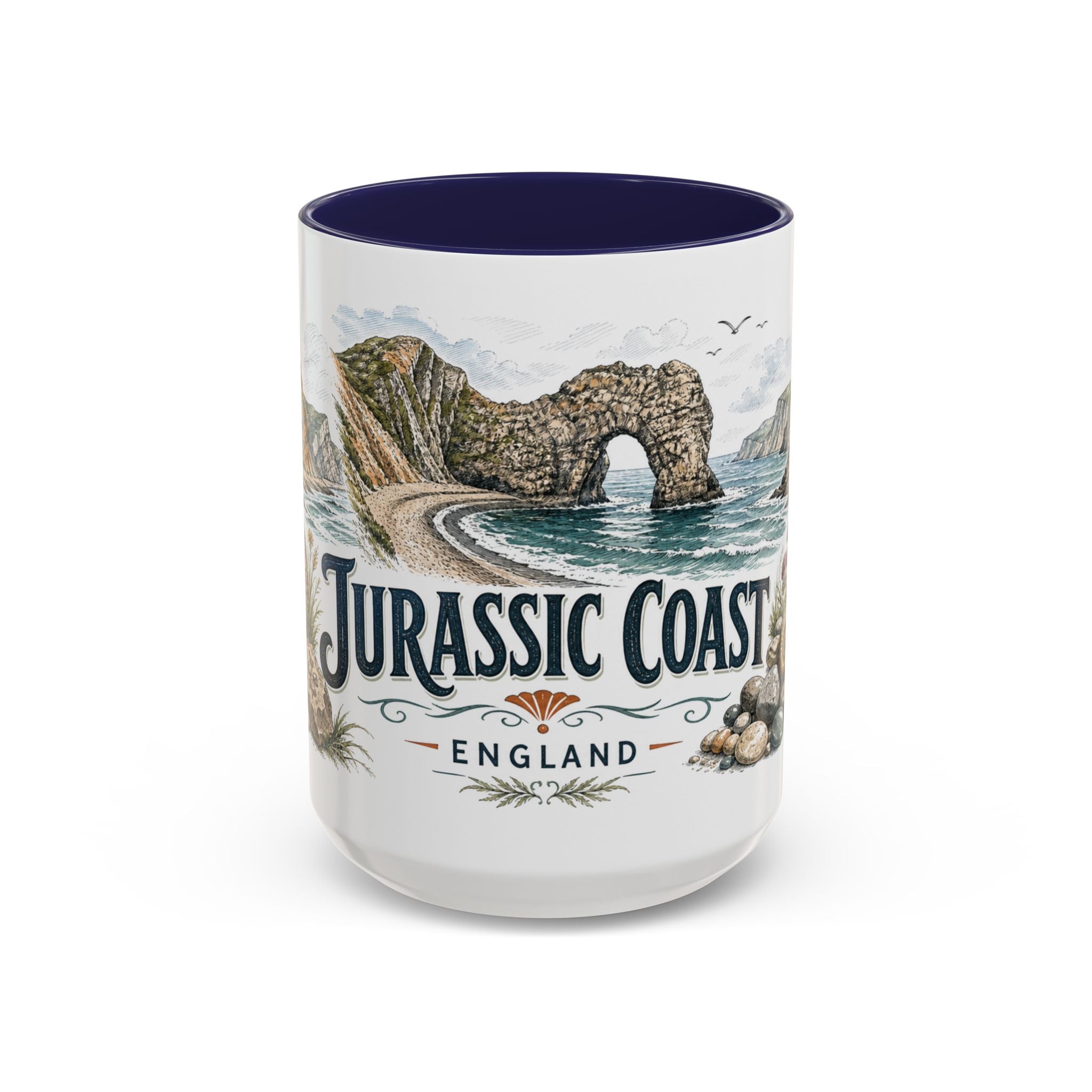 Jurassic Coast Mug, England Travel Souvenir, Bucket List Gift, Accent Ceramic Coffee Mug 11oz 15oz