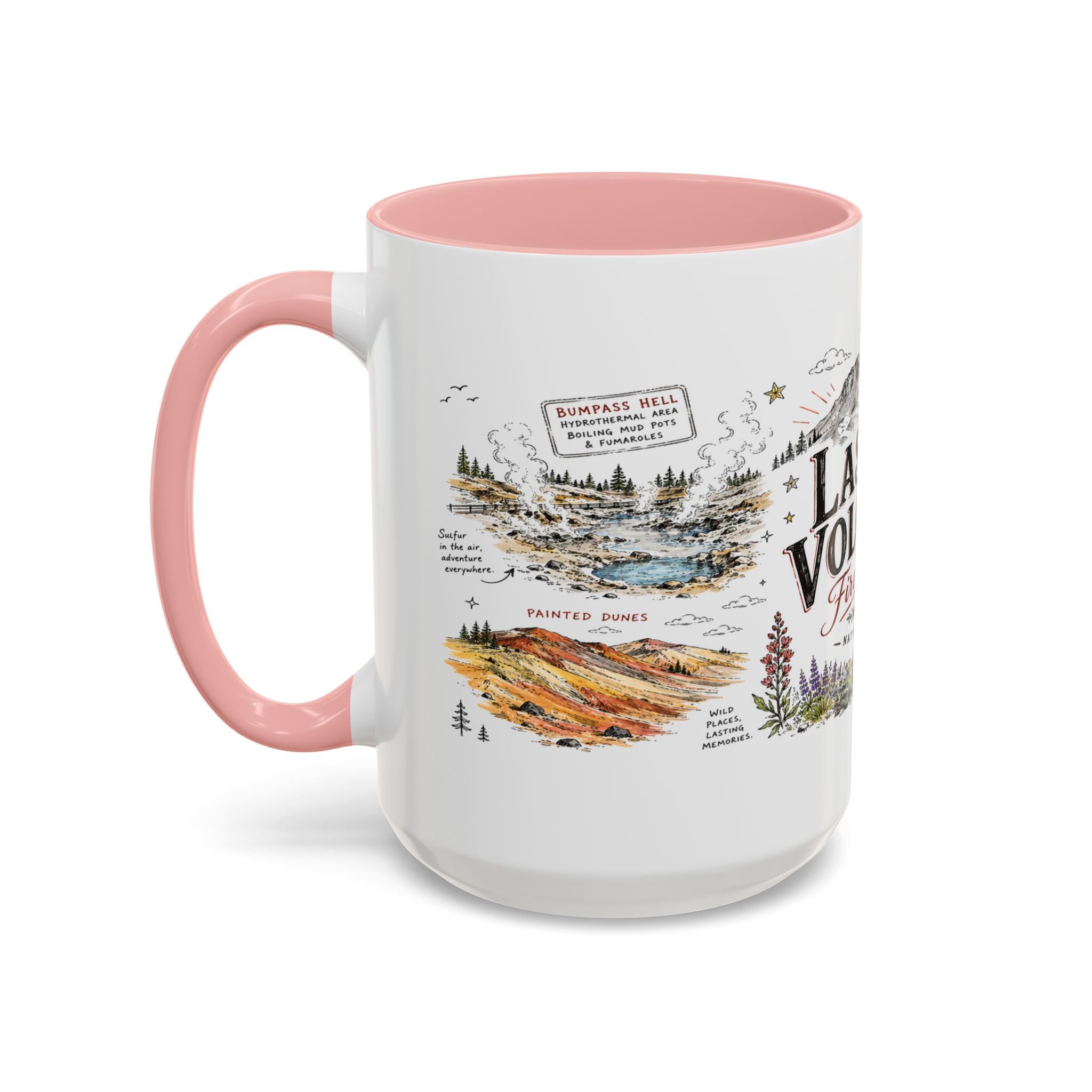 Lassen Volcanic National Park Coffee Mug | California Volcano Geothermal Hiking Gift | Accent Color Ceramic 11oz 15oz