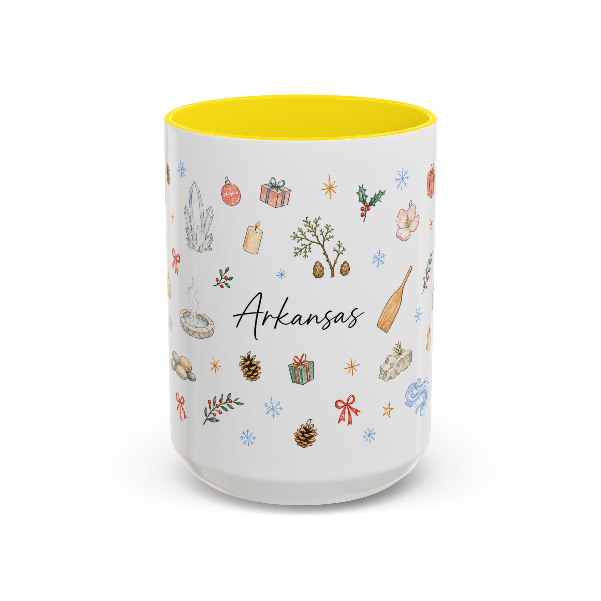 Arkansas Christmas Mug | Watercolor Travel Souvenir | Holiday Gift | Accent Ceramic Coffee Cup 11oz 15oz