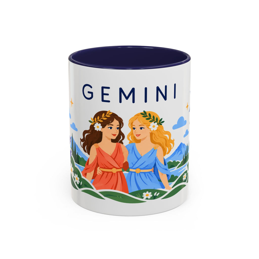 Gemini Zodiac Coffee Mug | Twins and Floral Design | Astrology Birthday Gift | 11 oz 15 oz Ceramic Accent Mug