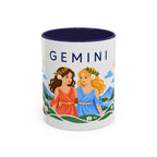 Gemini Zodiac Coffee Mug | Twins and Floral Design | Astrology Birthday Gift | 11 oz 15 oz Ceramic Accent Mug