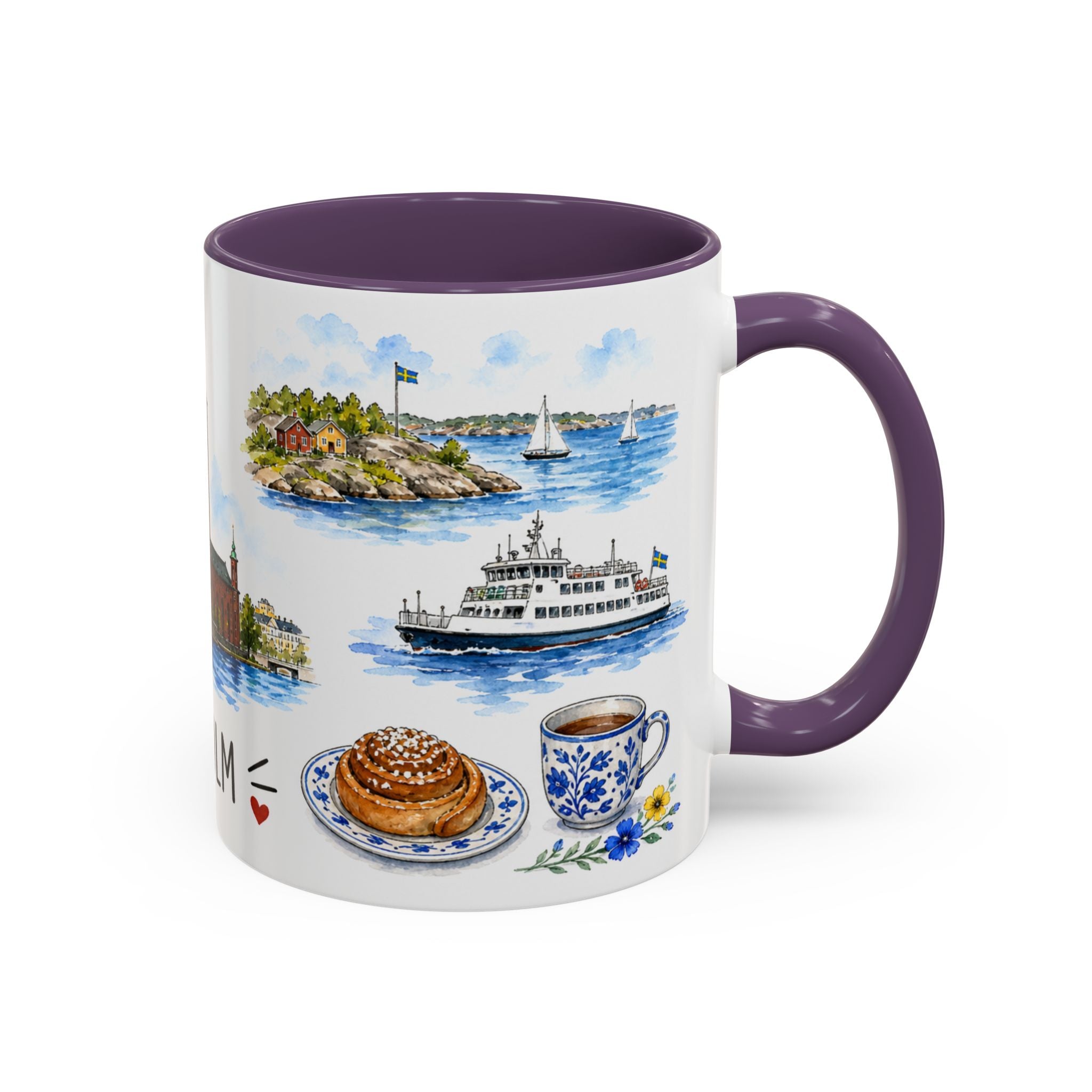 Stockholm Illustrated Travel Mug | City Souvenir Accent Coffee Mug | 11oz 15oz Ceramic Cup