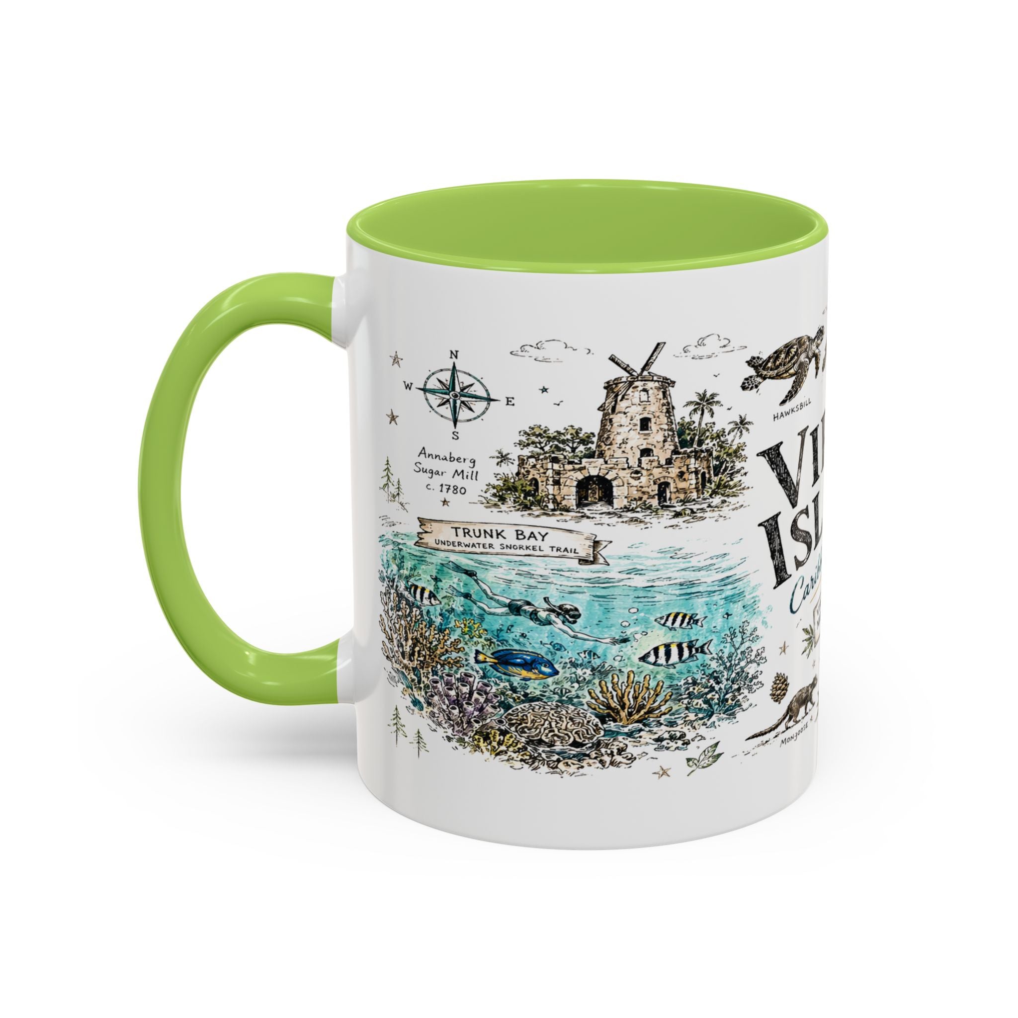 Virgin Islands National Park Coffee Mug | Caribbean Beach Snorkeling Reef Gift | Accent Color Ceramic 11oz 15oz